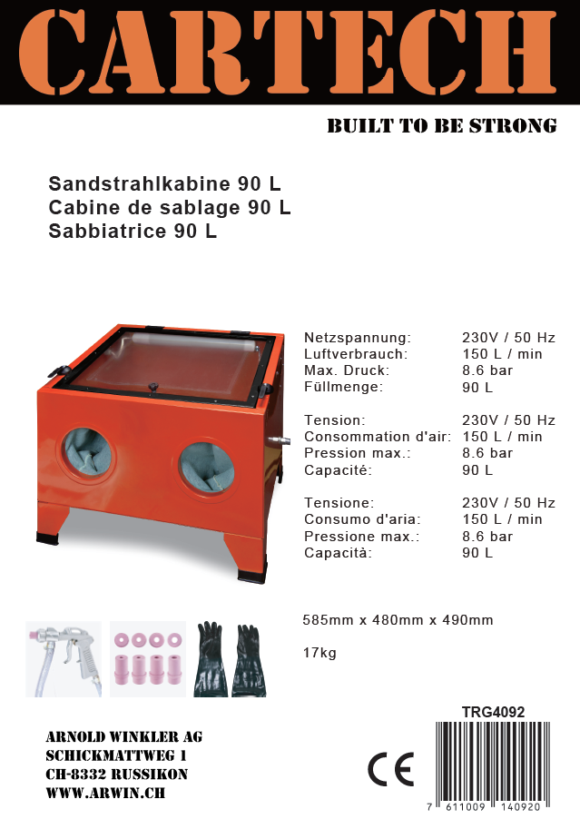Sandstrahlkabine TRG4092 90 Liter