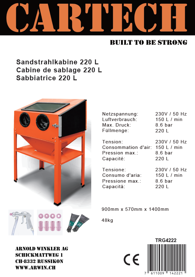 Sandstrahlkabine TRG4222 220 Liter