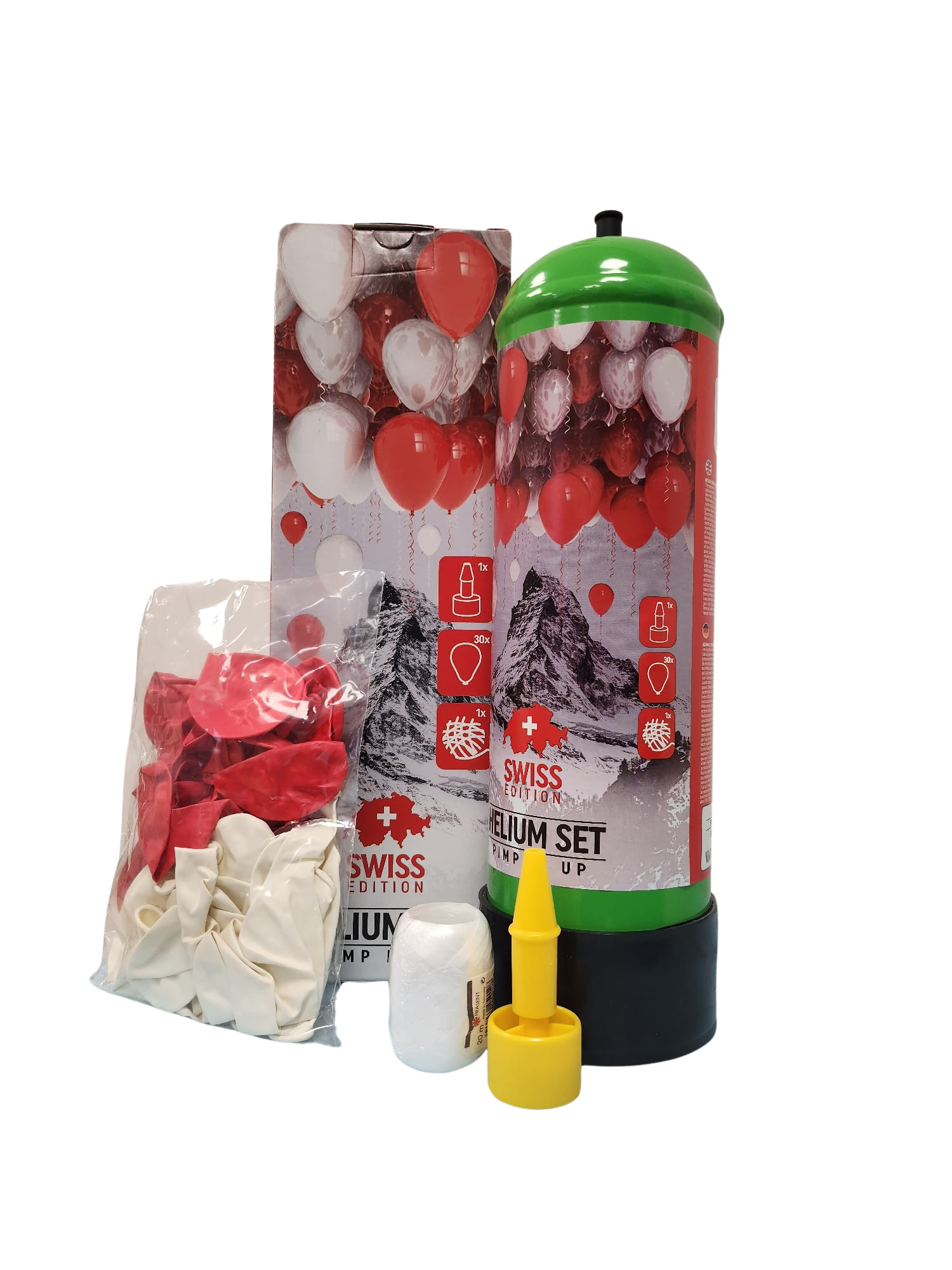 Helium Set 30 Ballons, Swiss Edition Rot/Weiss