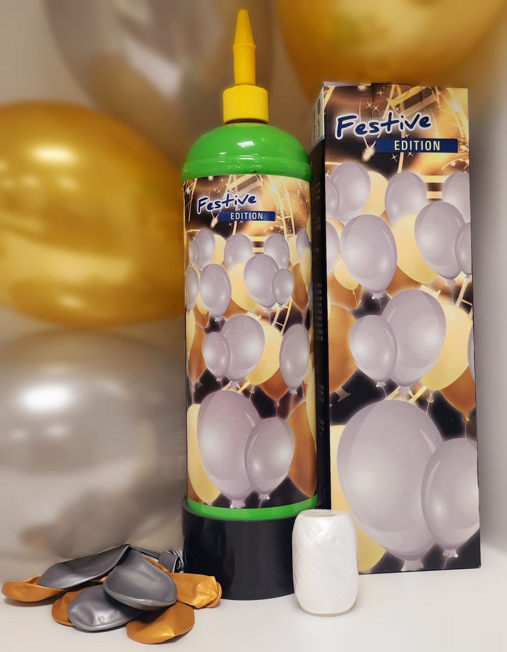 Helium Set 30 Ballons, Festive Edition Silber/Gold
