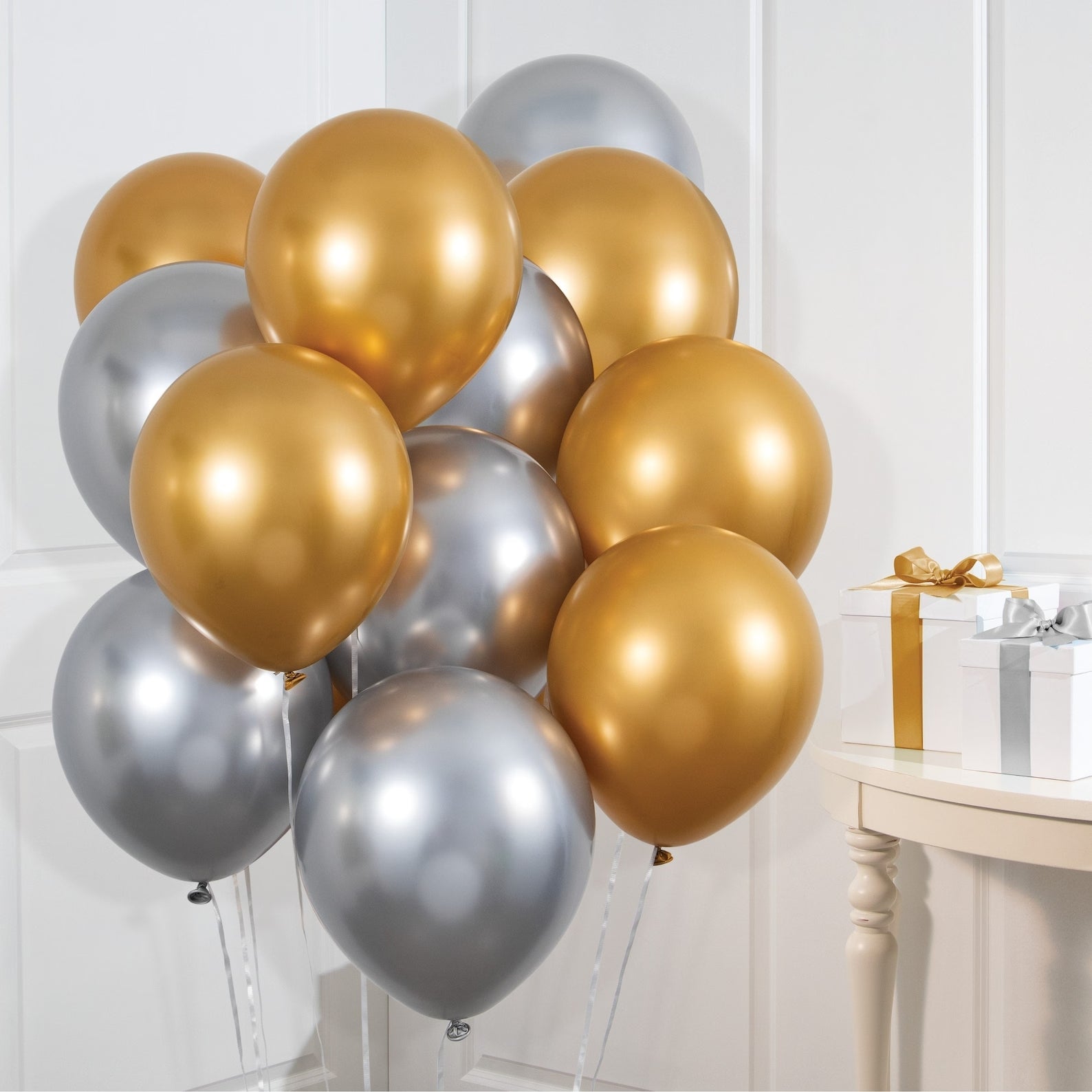 Helium Set 30 Ballons, Festive Edition Silber/Gold
