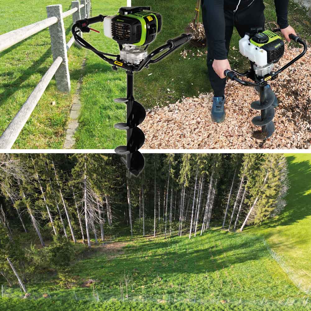 Erdbohrer 52.8cc inkl. Bohrer 100, 150, 200mm und Verlängerung