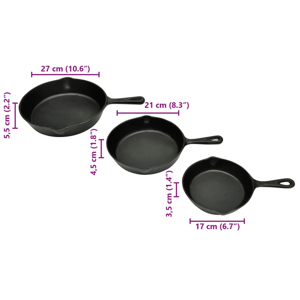 3-Tlg. Steakpfannen Set Gusseisen