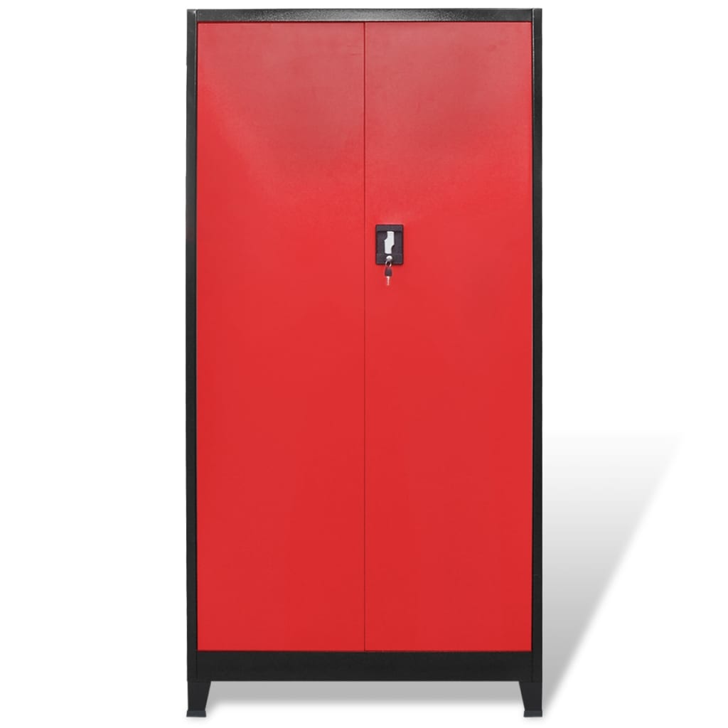 Werkzeugschrank Mit 2 Türen Stahl 90X40X180 Cm Schwarz/Rot Grau