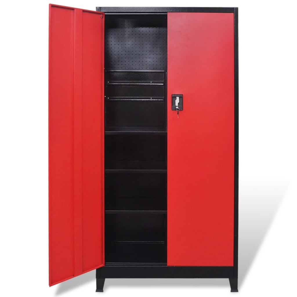 Werkzeugschrank Mit 2 Türen Stahl 90X40X180 Cm Schwarz/Rot Grau