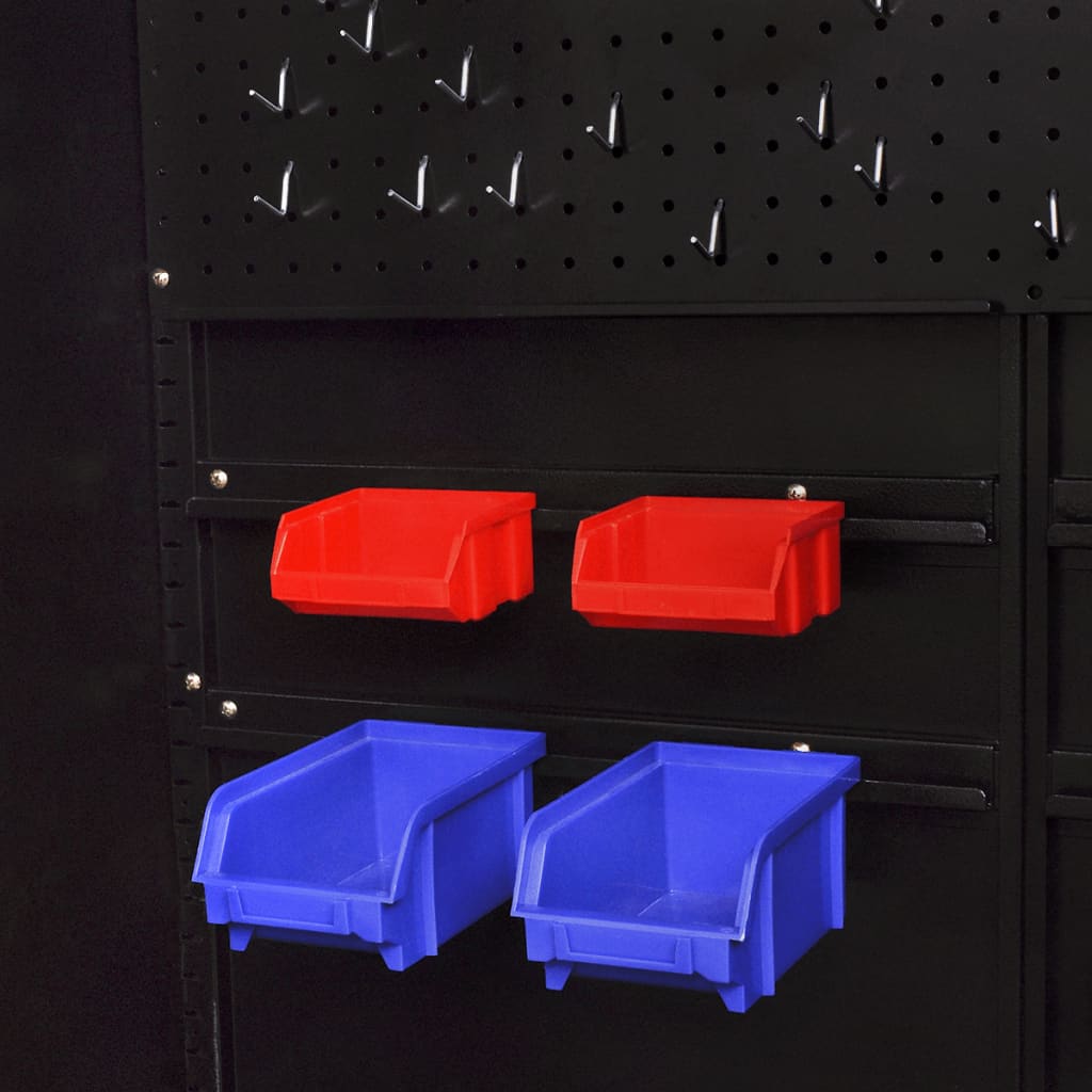 Werkzeugschrank Mit 2 Türen Stahl 90X40X180 Cm Schwarz/Rot Grau