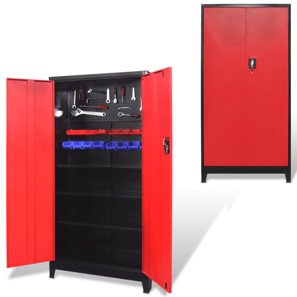 Werkzeugschrank Mit 2 Türen Stahl 90X40X180 Cm Schwarz/Rot Grau