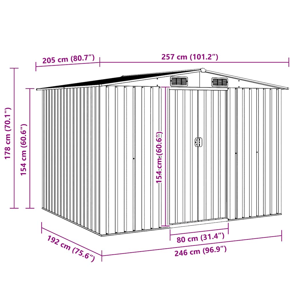 Gartenschuppen Metall 257 X 205 X 178 Cm