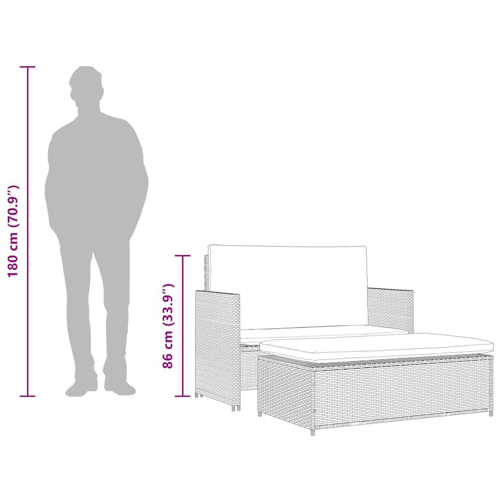 2-Tlg. Garten-Lounge-Set Mit Auflagen Poly Rattan