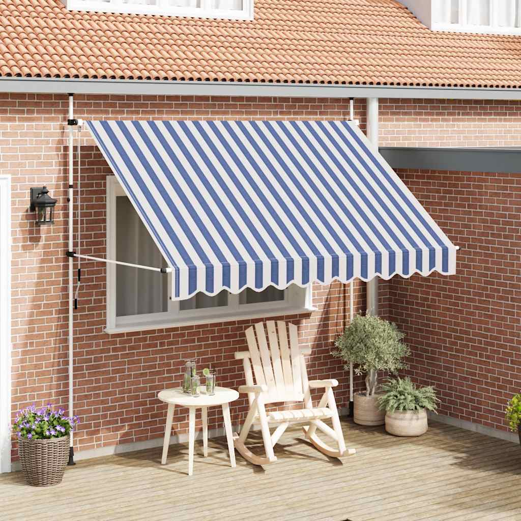 Einziehbare Markise Handbetrieben Blau/Weiß Gestreift Blau Und Weiß