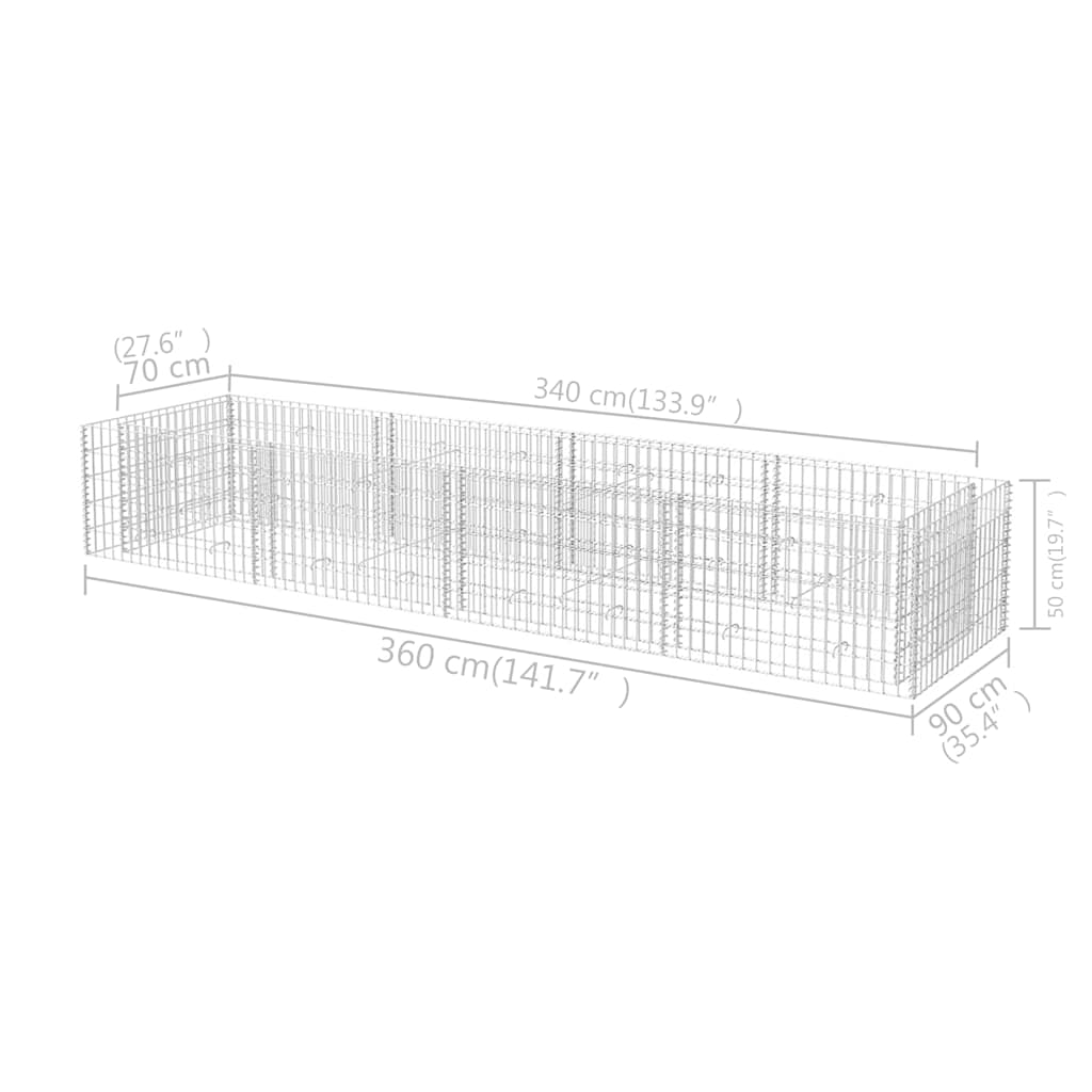 Gabionen-Hochbeet Stahl 360×90×50 Cm