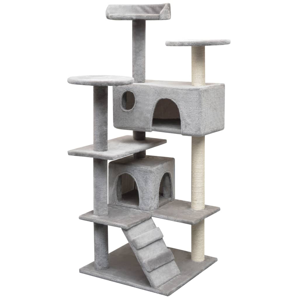 Katzen-Kratzbaum 125 Cm Grau Mit Pfoten-Aufdruck