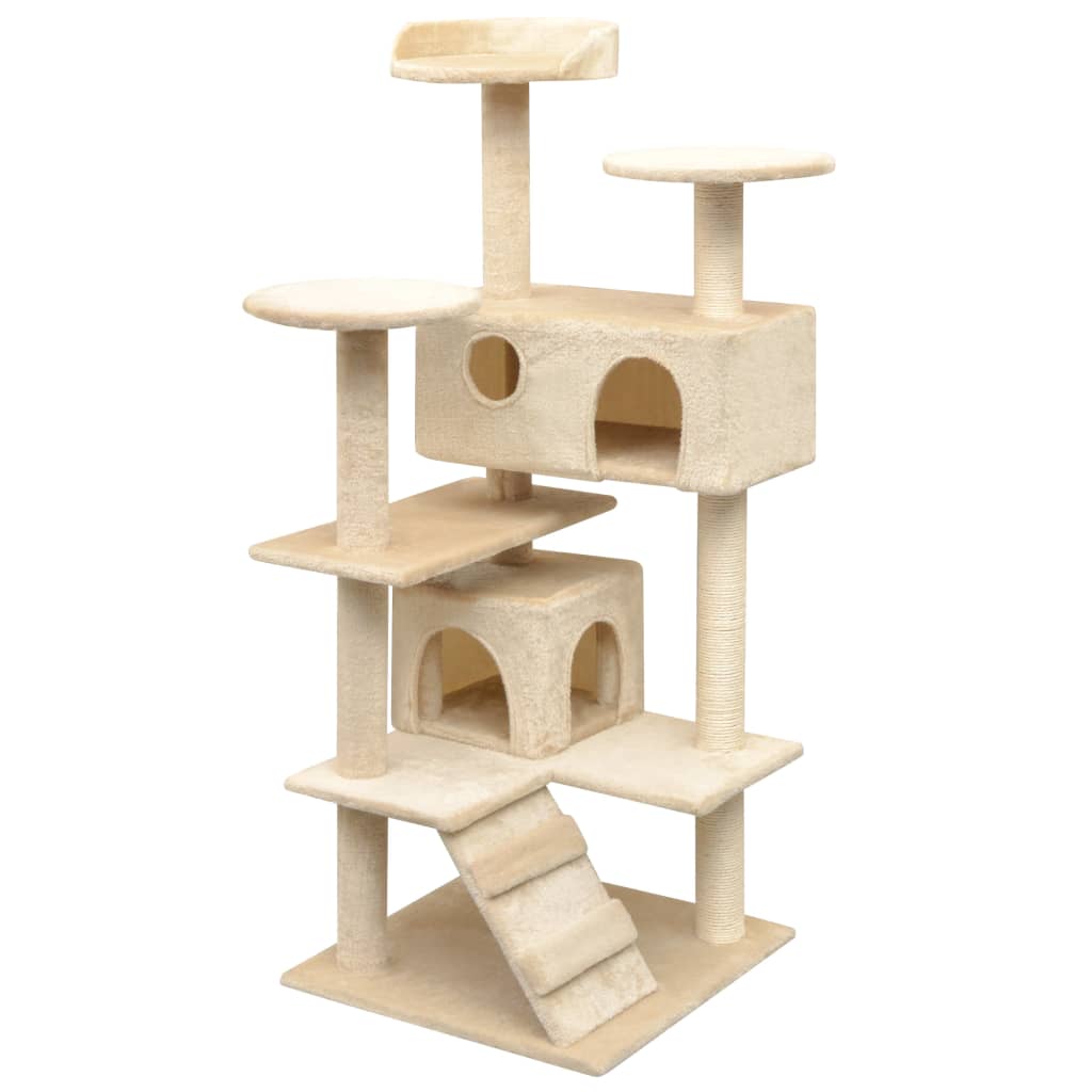 Katzen-Kratzbaum 125 Cm Grau Mit Pfoten-Aufdruck