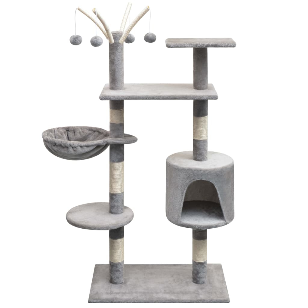 Katzen-Kratzbaum 125 Cm Grau Mit Pfoten-Aufdruck
