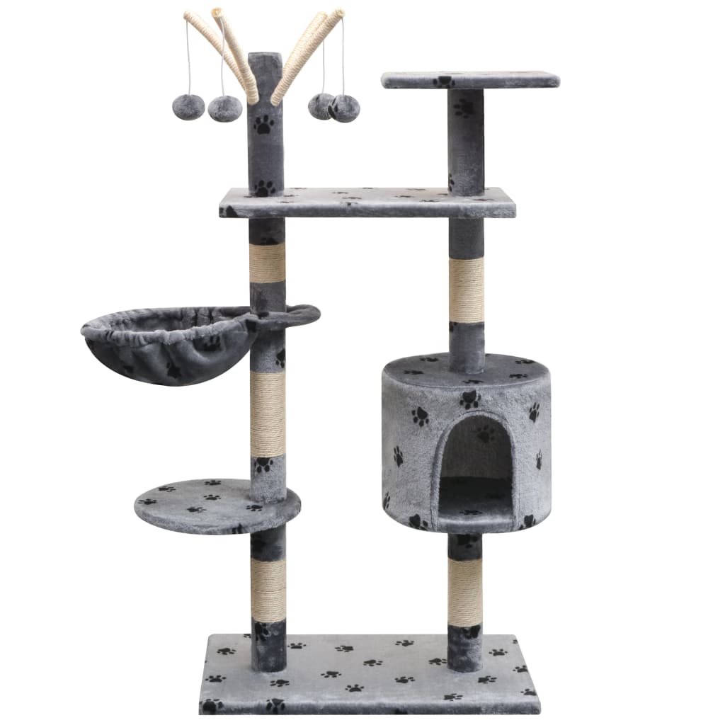 Katzen-Kratzbaum 125 Cm Grau Mit Pfoten-Aufdruck