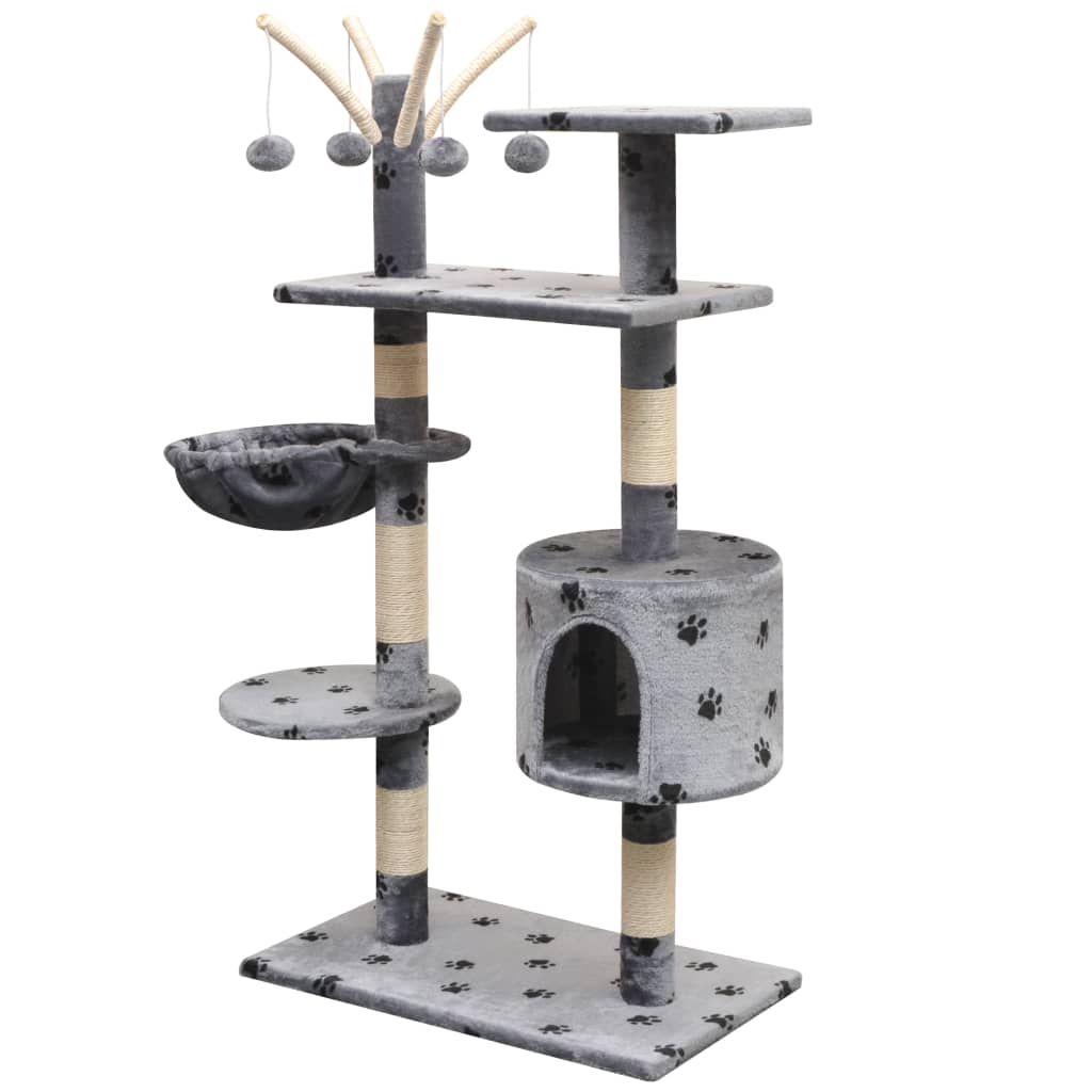 Katzen-Kratzbaum 125 Cm Grau Mit Pfoten-Aufdruck