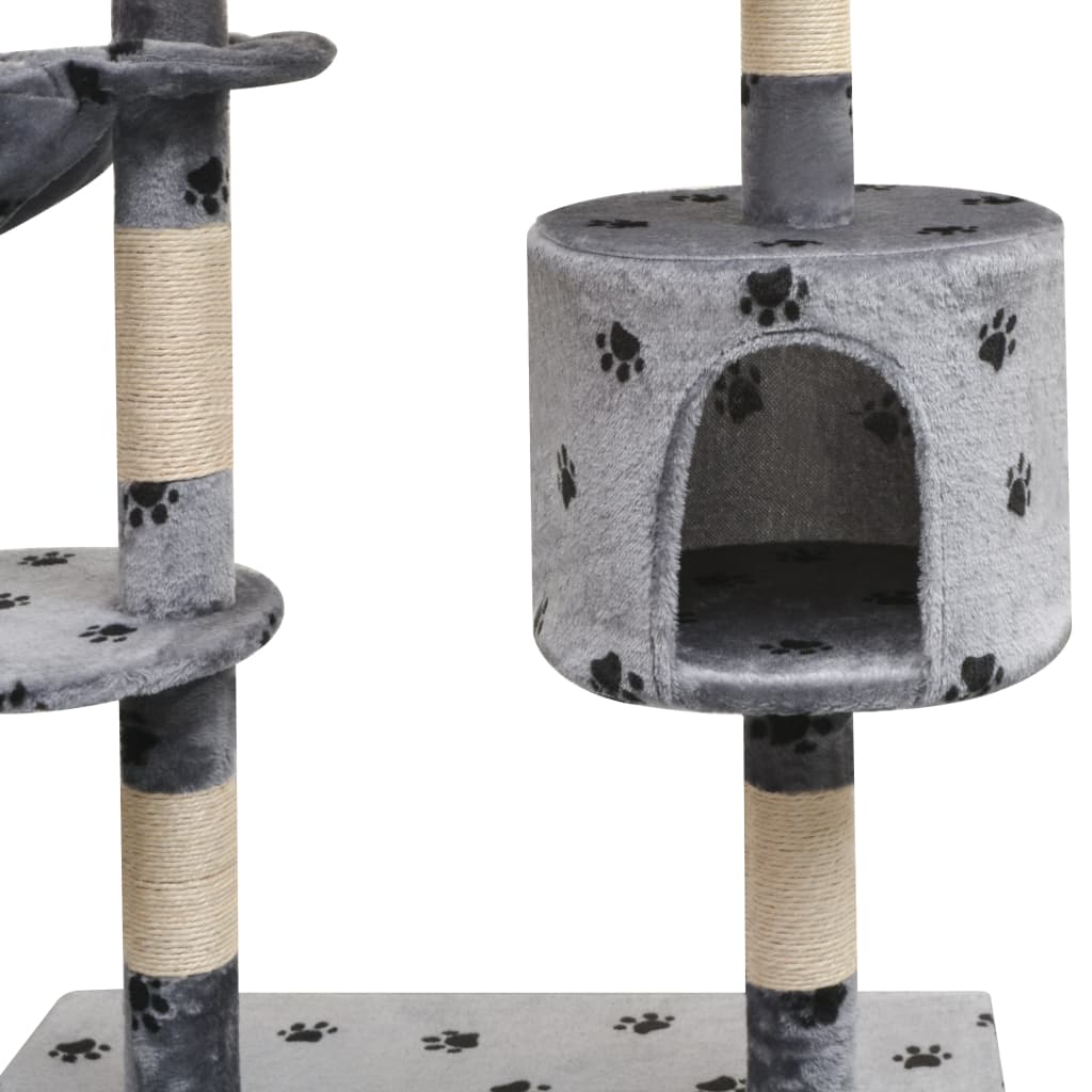 Katzen-Kratzbaum 125 Cm Grau Mit Pfoten-Aufdruck