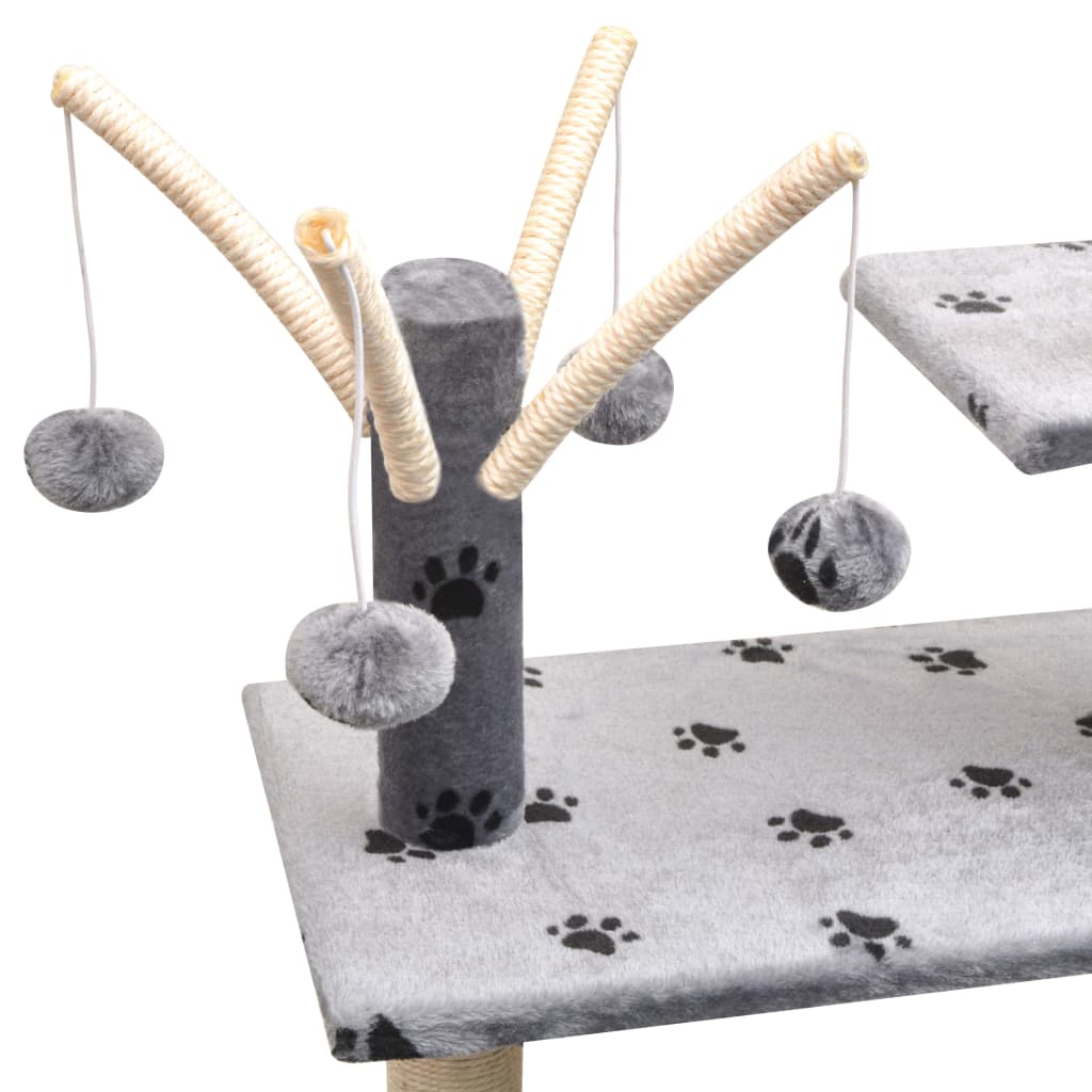 Katzen-Kratzbaum 125 Cm Grau Mit Pfoten-Aufdruck