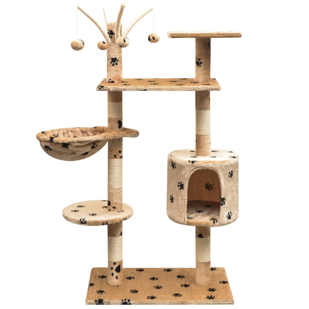 Katzen-Kratzbaum 125 Cm Grau Mit Pfoten-Aufdruck