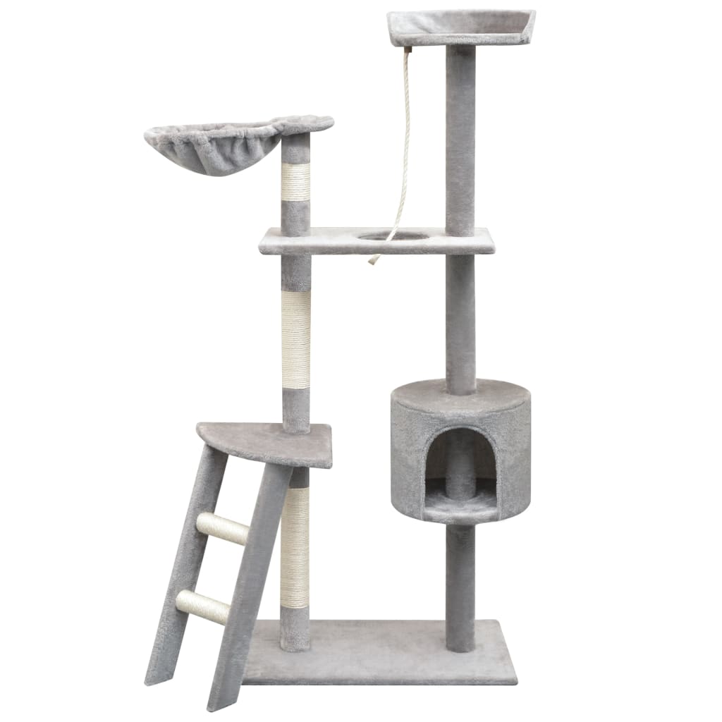 Katzen-Kratzbaum 125 Cm Grau Mit Pfoten-Aufdruck