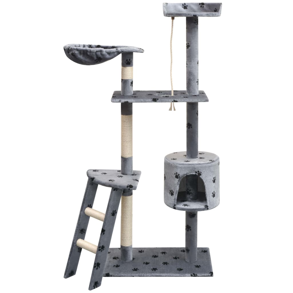 Katzen-Kratzbaum 125 Cm Grau Mit Pfoten-Aufdruck