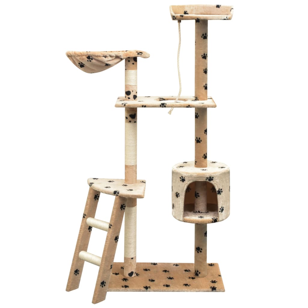 Katzen-Kratzbaum 125 Cm Grau Mit Pfoten-Aufdruck