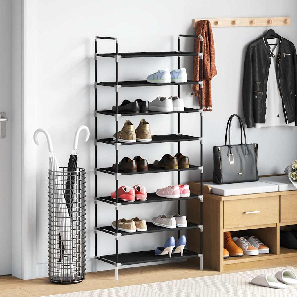 Schuhregal Mit 4 Ablagen Metall Und Vliesstoff Schwarz