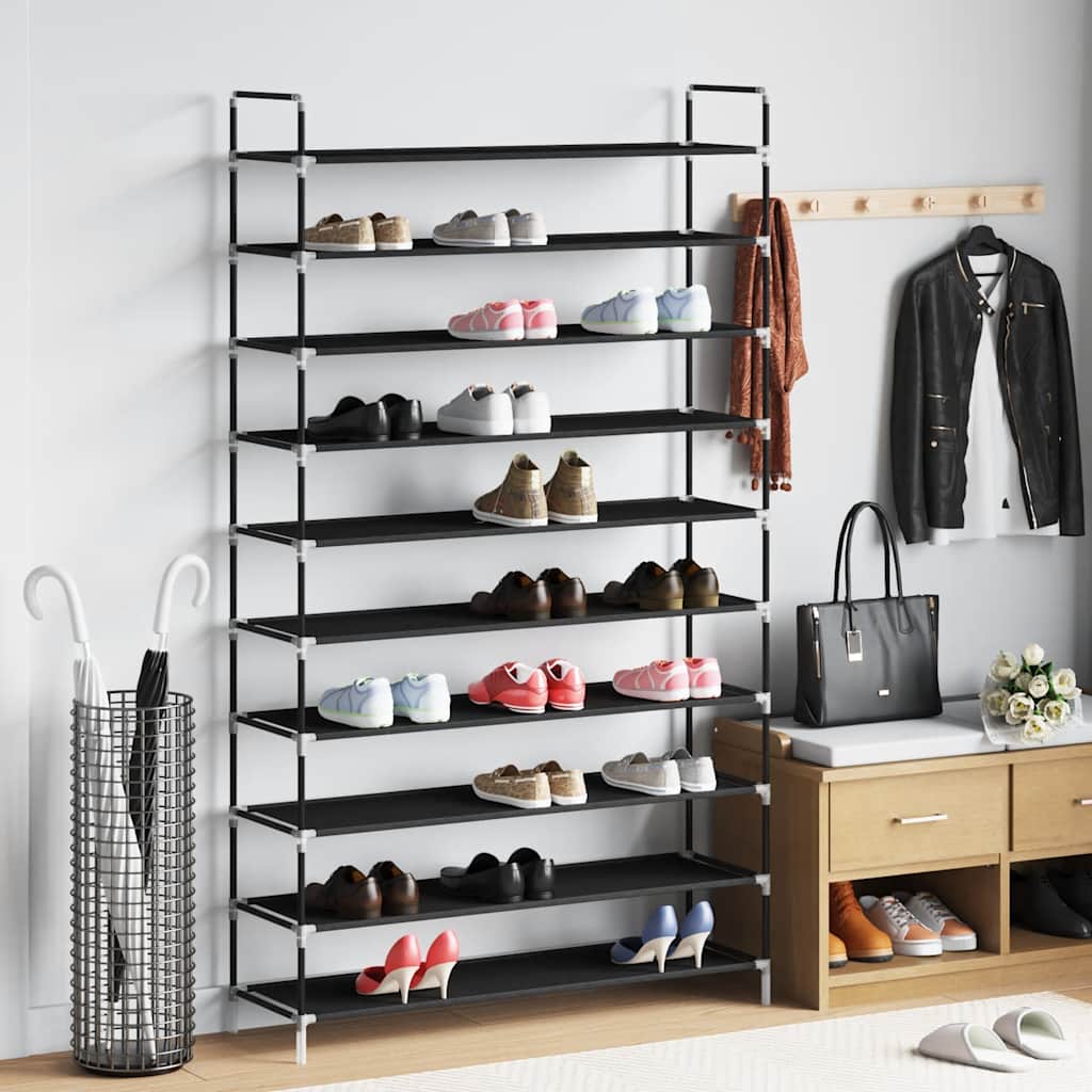 Schuhregal Mit 4 Ablagen Metall Und Vliesstoff Schwarz