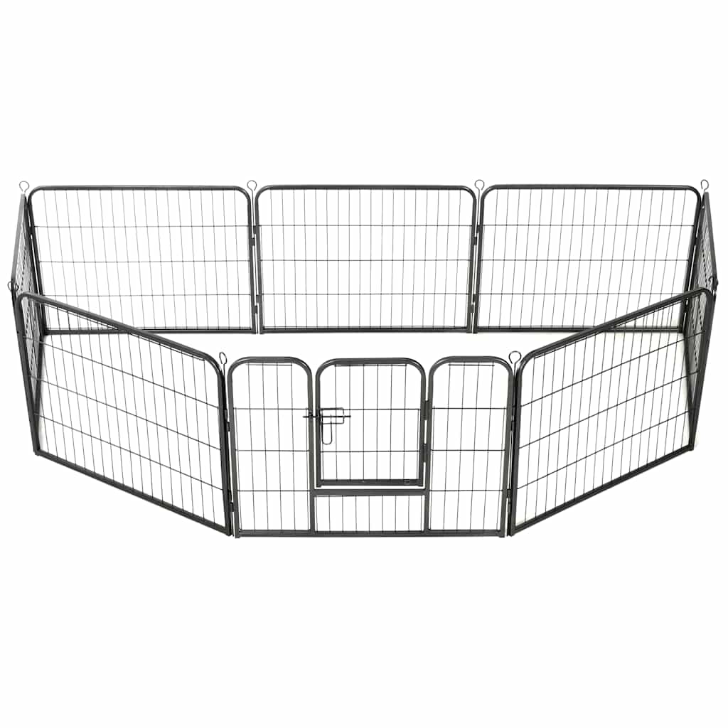 Hunde-Laufgitter 8 Paneele Stahl Schwarz