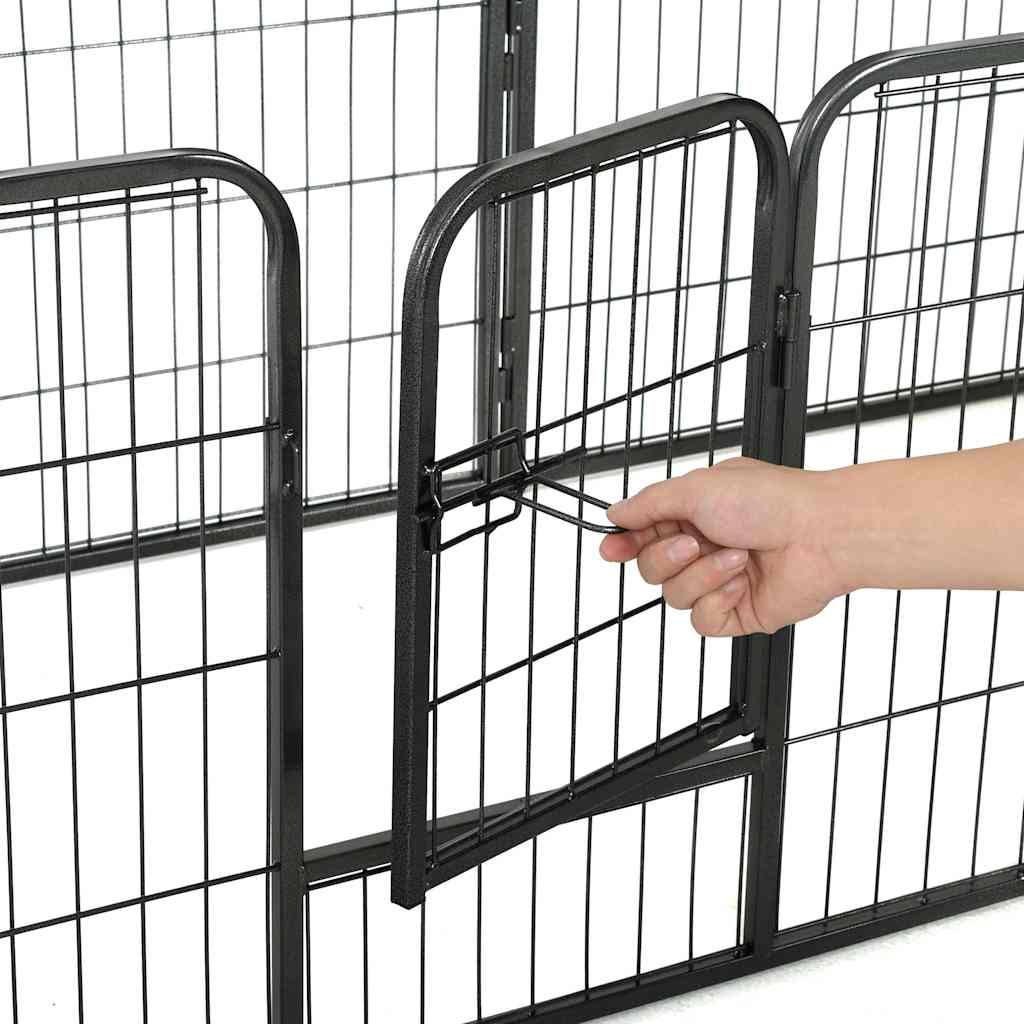 Hunde-Laufgitter 8 Paneele Stahl Schwarz
