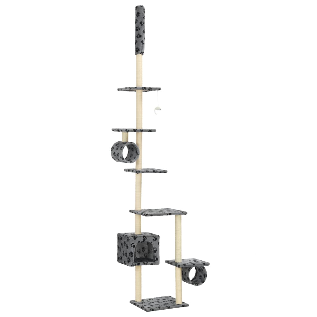 Katzen-Kratzbaum Mit Sisal-Kratzsäulen 260Cm Grau Pfotenabdruck