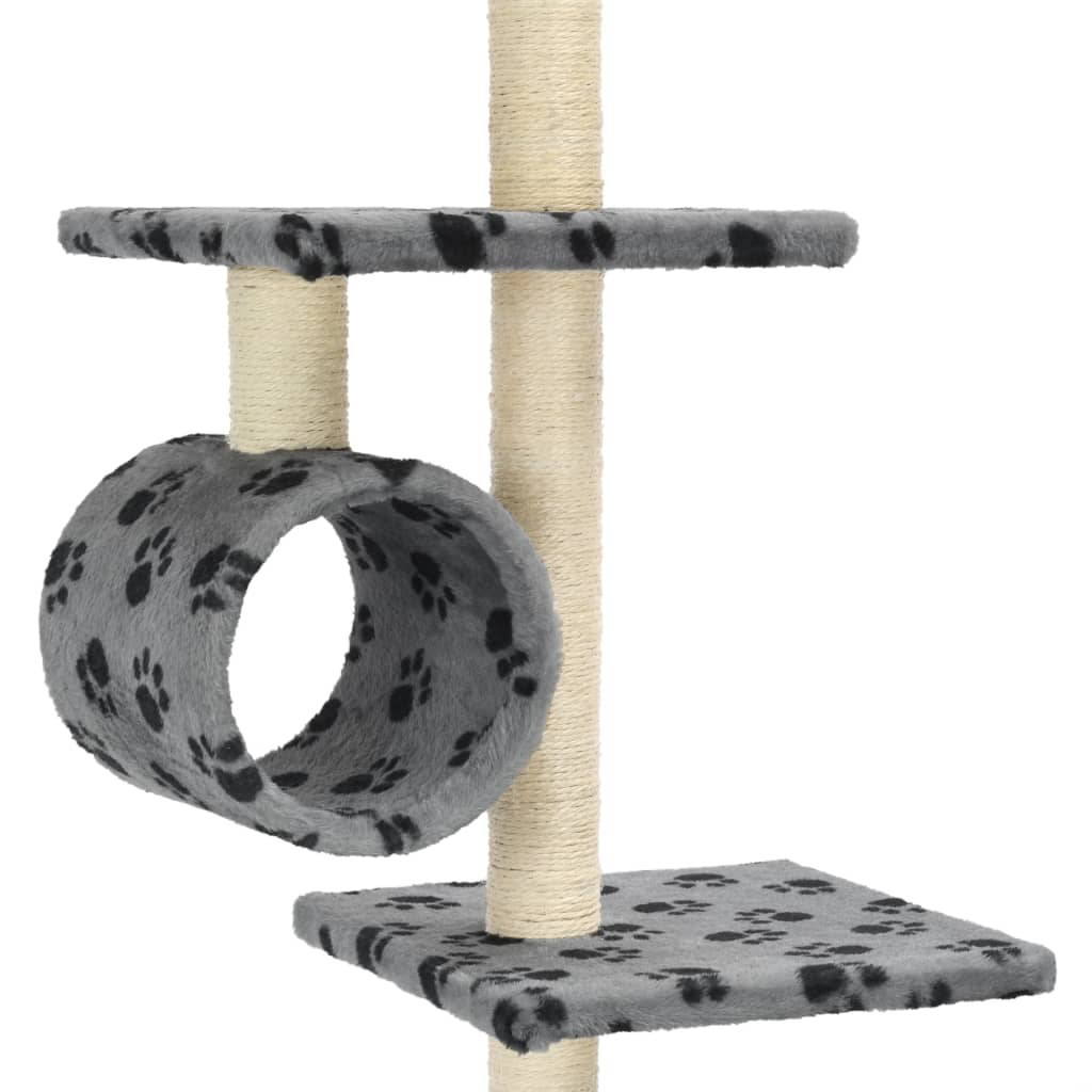 Katzen-Kratzbaum Mit Sisal-Kratzsäulen 260Cm Grau Pfotenabdruck
