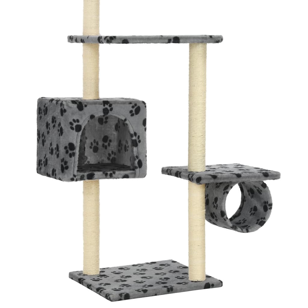 Katzen-Kratzbaum Mit Sisal-Kratzsäulen 260Cm Grau Pfotenabdruck