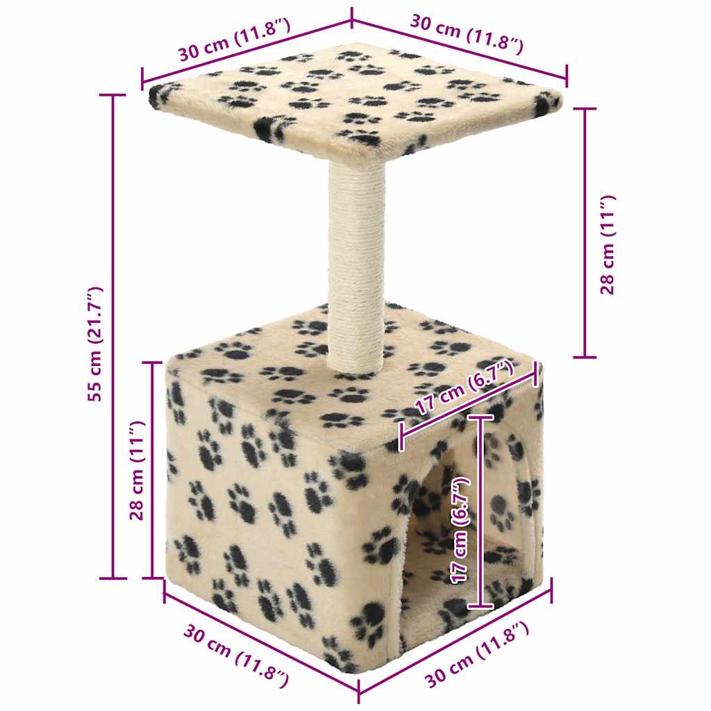 Katzen-Kratzbaum Sisal Beige Pfoten-Aufdruck