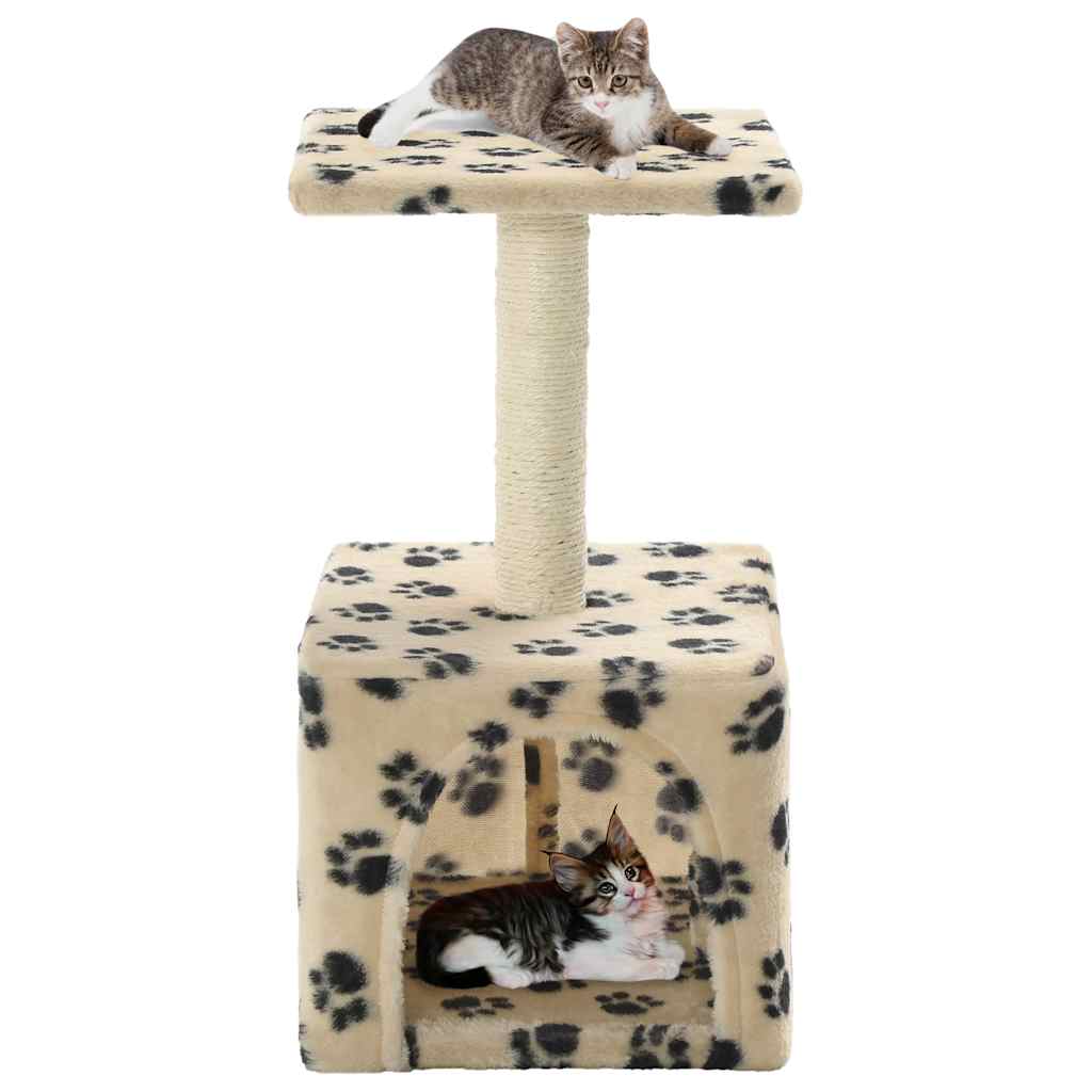 Katzen-Kratzbaum Sisal Beige Pfoten-Aufdruck