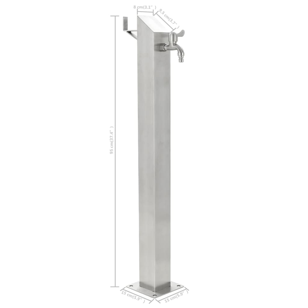 Garten-Wassersäule Edelstahl Quadratisch 95 Cm Braun