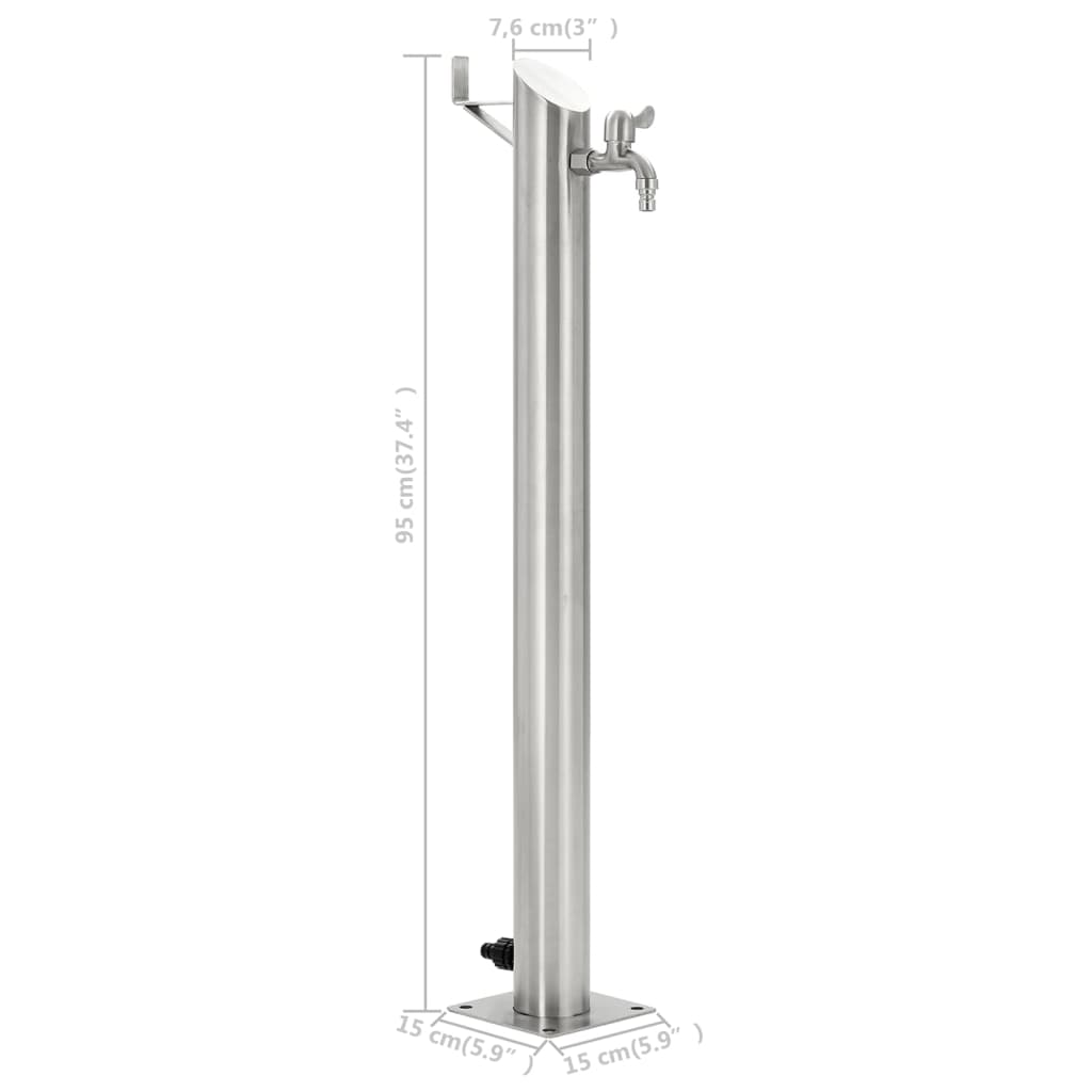 Garten-Wassersäule Edelstahl Rund 95 Cm Braun