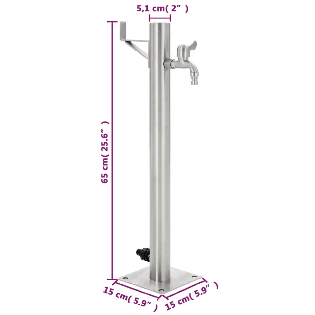 Garten-Wassersäule Edelstahl Rund 65 Cm Braun
