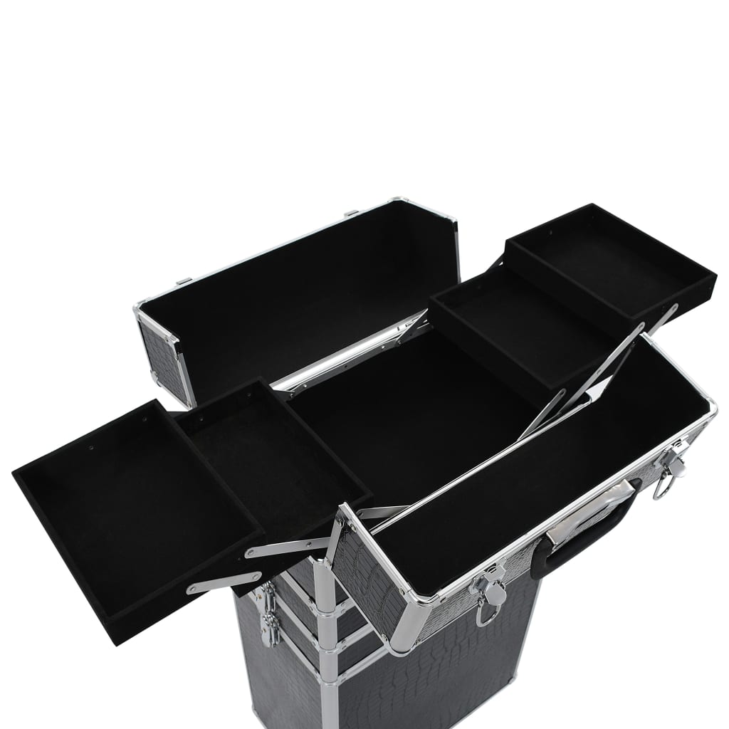 Kosmetikkoffer Aluminium Schwarz Mit Krokoprägung