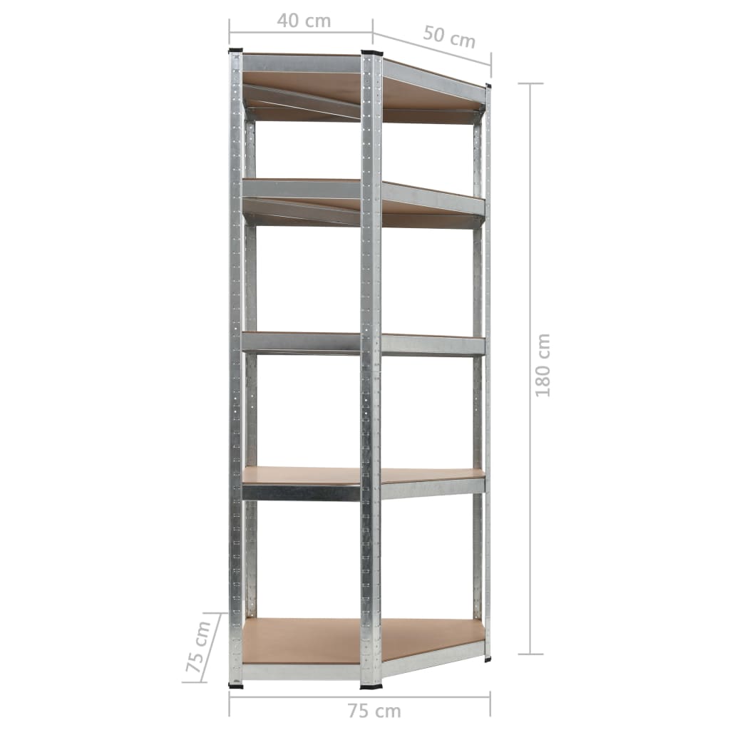 Eckregal Mit 5 Böden N Stahl & Holzwerkstoff Silber