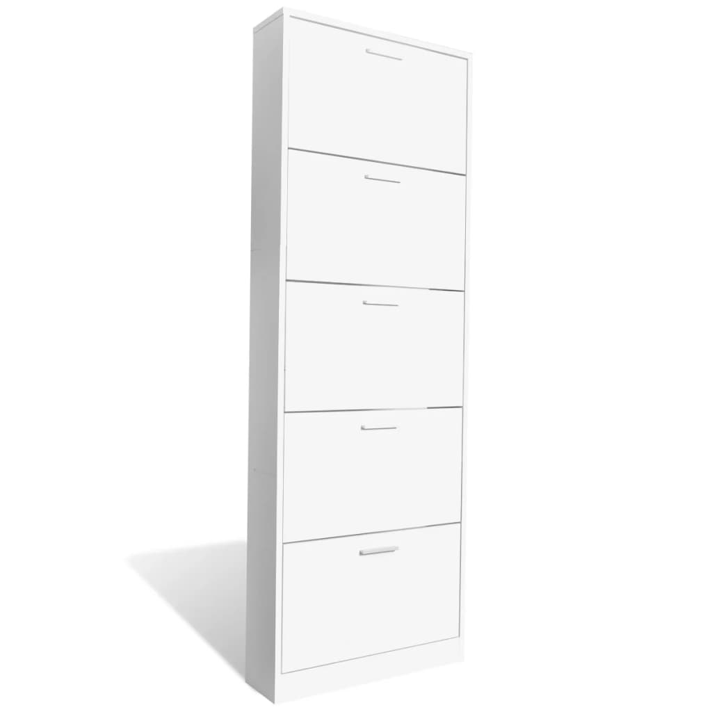 Schuhschrank Mit 5 Schuhkippern Holz Weiß