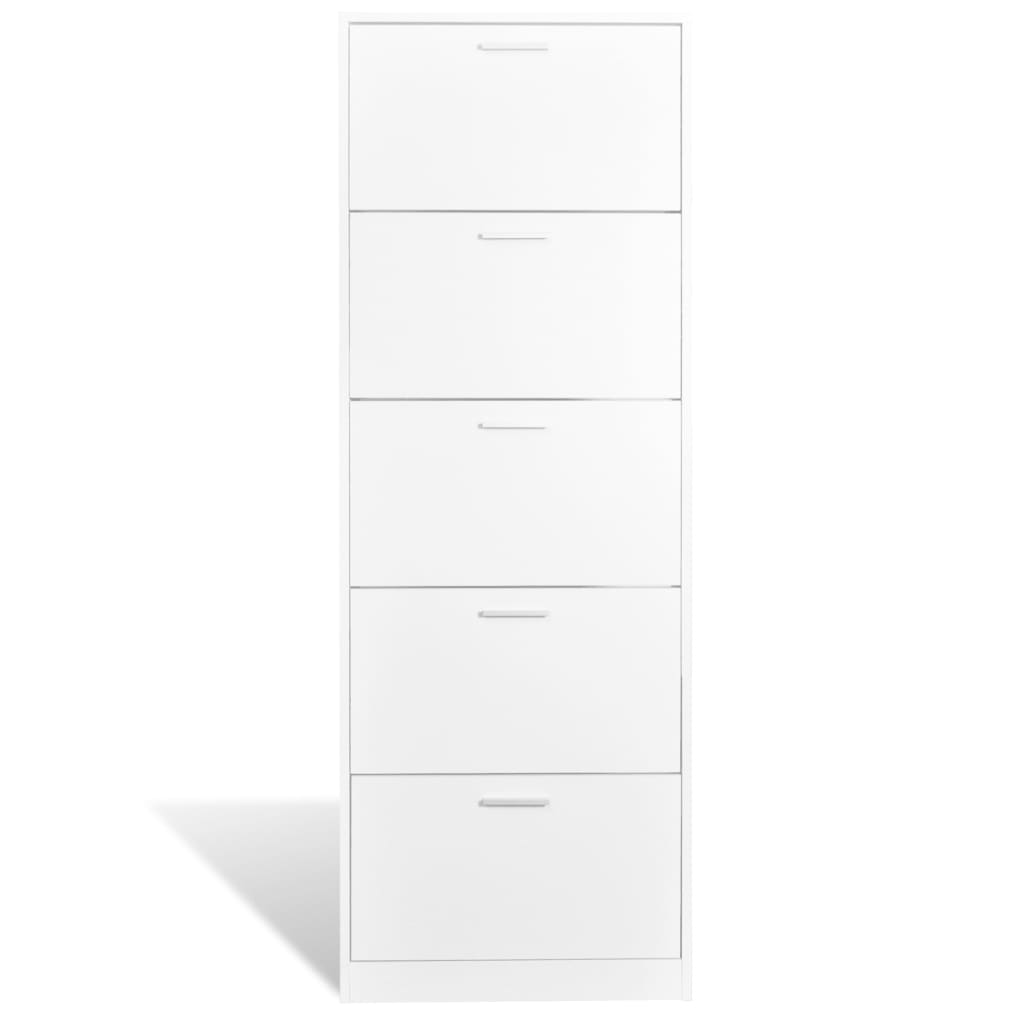 Schuhschrank Mit 5 Schuhkippern Holz Weiß