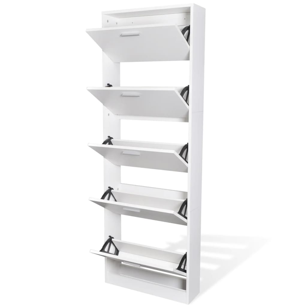 Schuhschrank Mit 5 Schuhkippern Holz Weiß