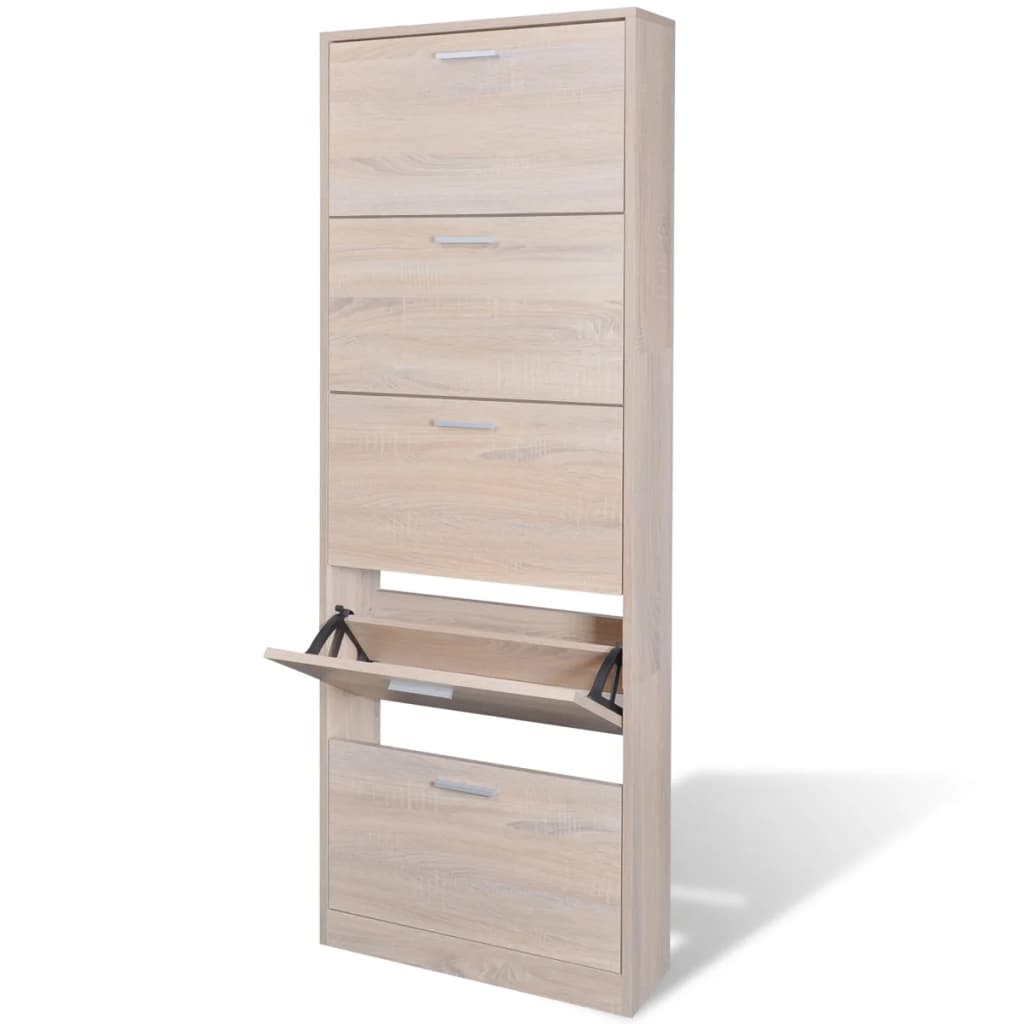 Schuhschrank Mit 5 Schuhkippern Holz N-Optik Eiche
