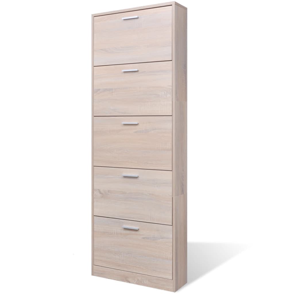 Schuhschrank Mit 5 Schuhkippern Holz N-Optik Eiche