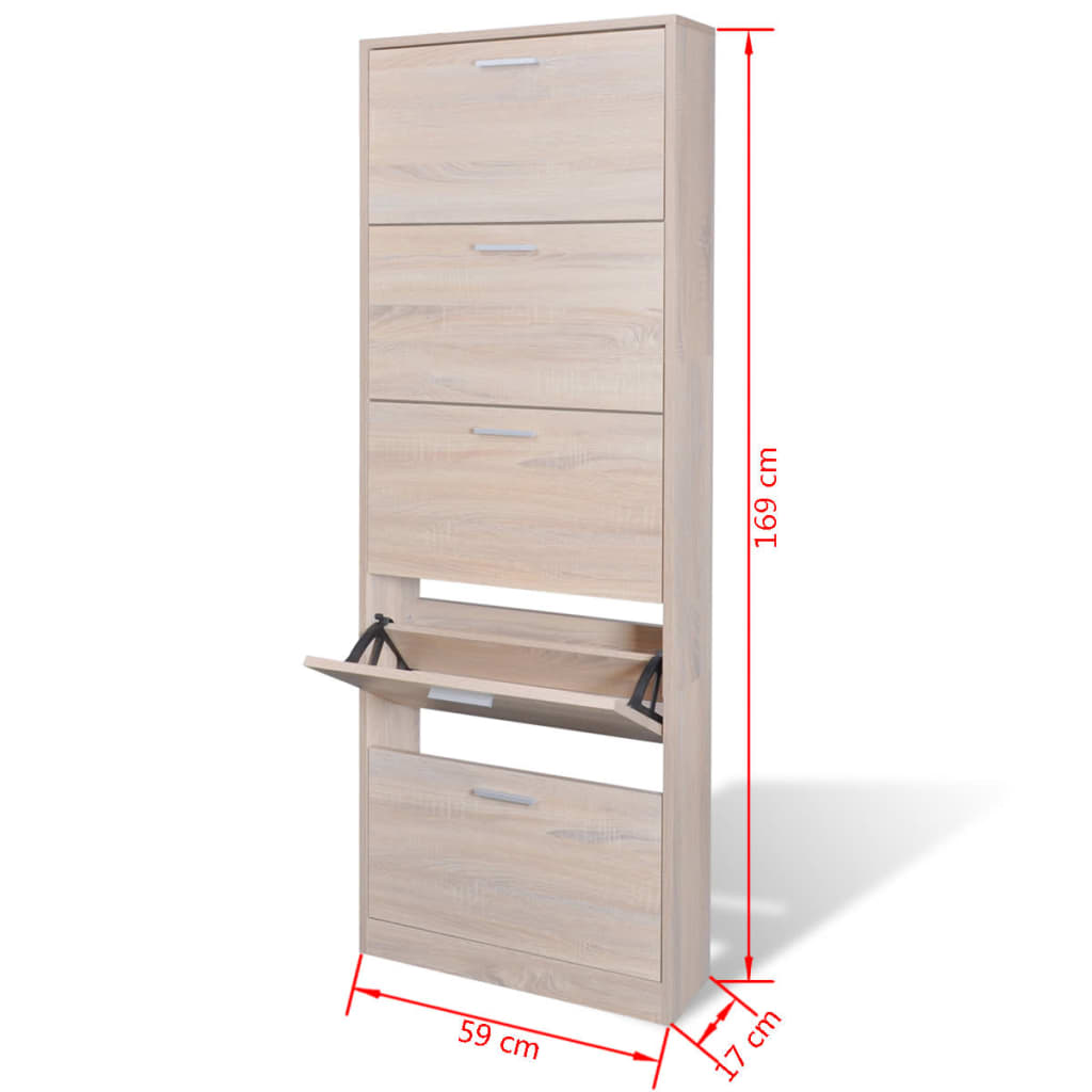 Schuhschrank Mit 5 Schuhkippern Holz N-Optik Eiche