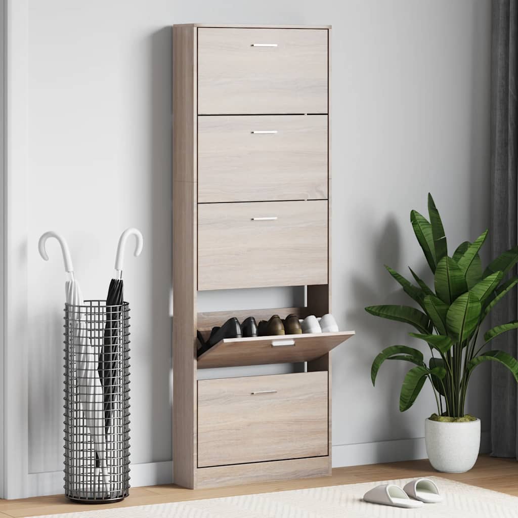 Schuhschrank Mit 5 Schuhkippern Holz N-Optik Eiche