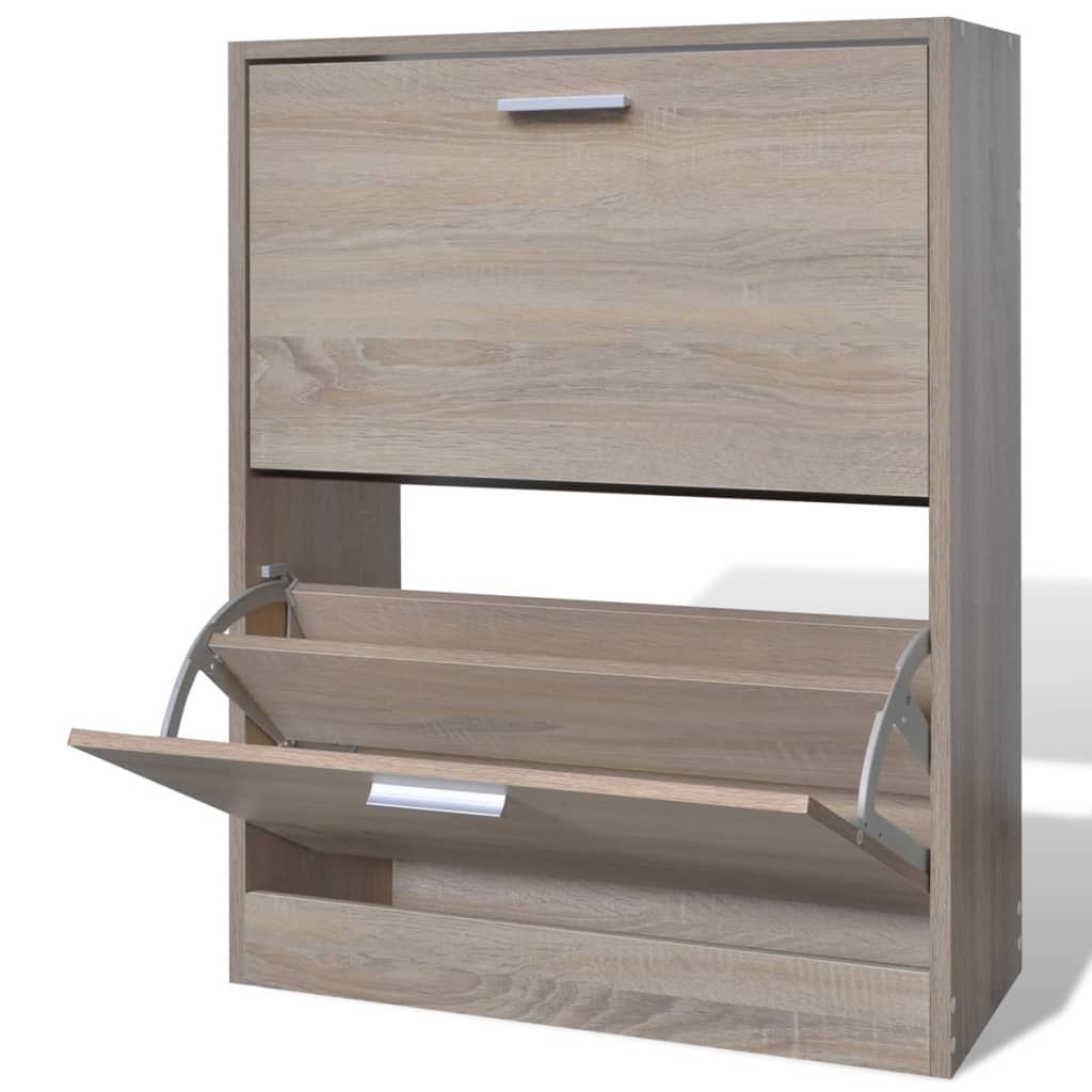 Schuhschrank Holz In N-Optik Mit 2 Schuhkippern Eiche