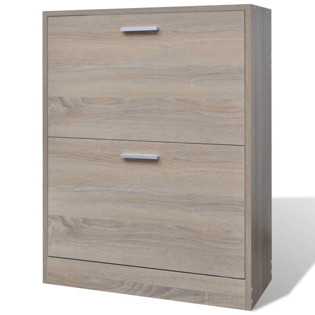 Schuhschrank Holz In N-Optik Mit 2 Schuhkippern Eiche