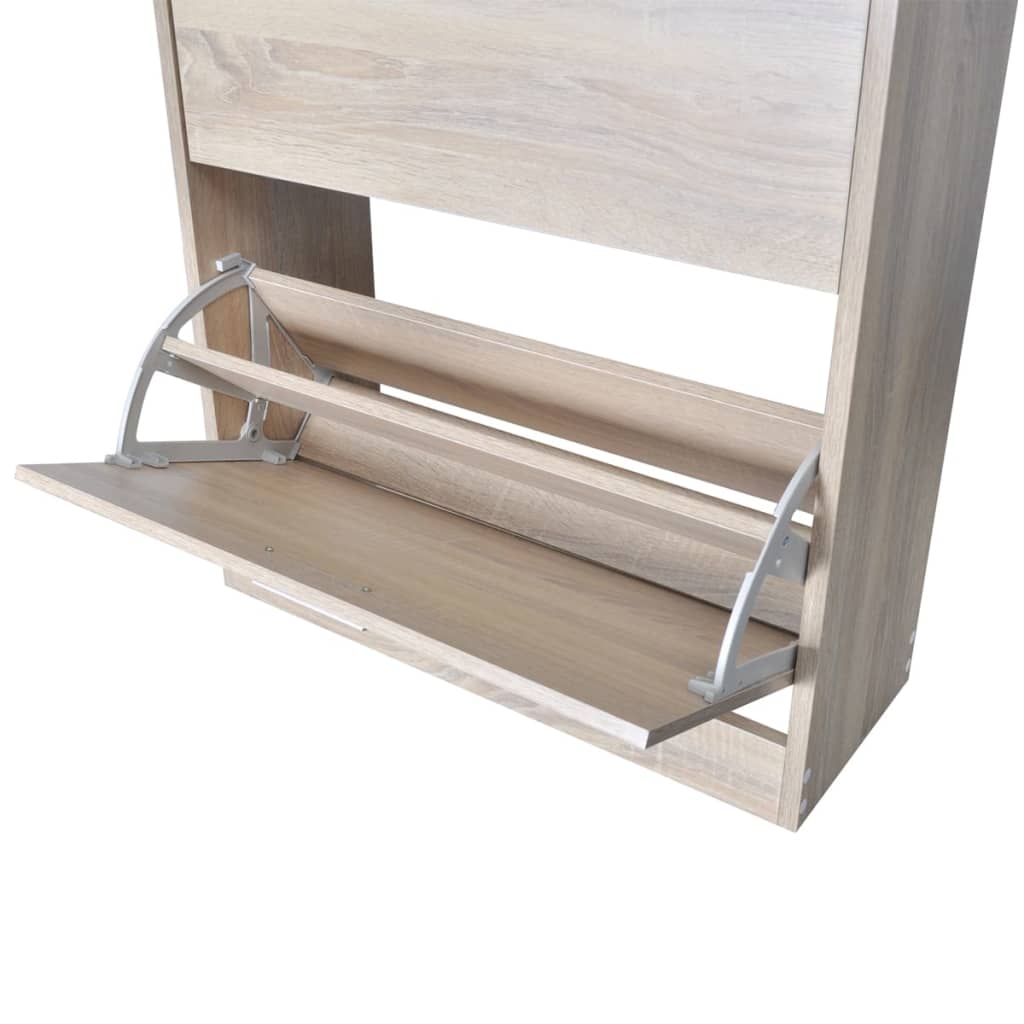 Schuhschrank Holz In N-Optik Mit 2 Schuhkippern Eiche